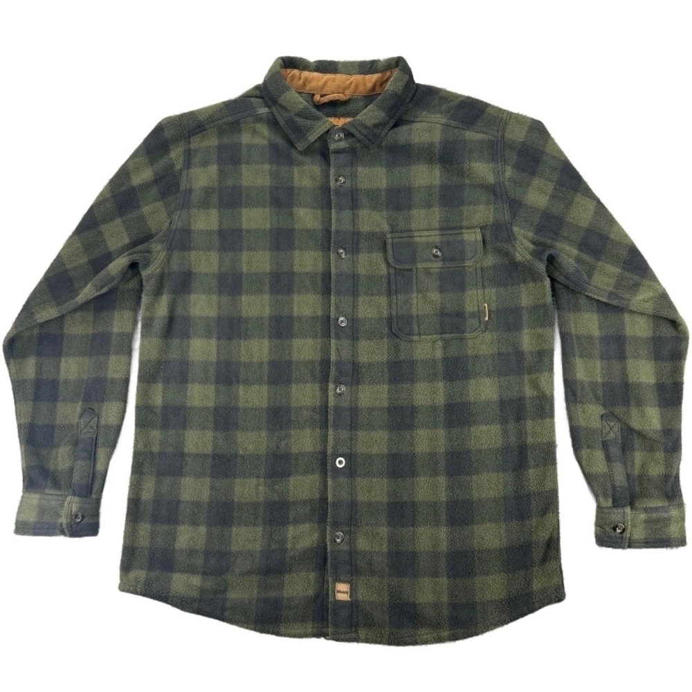 Venado Men's XLT Green Plaid Fleece Shacket Long Sleeve Button‎ Up Shirt Jacket